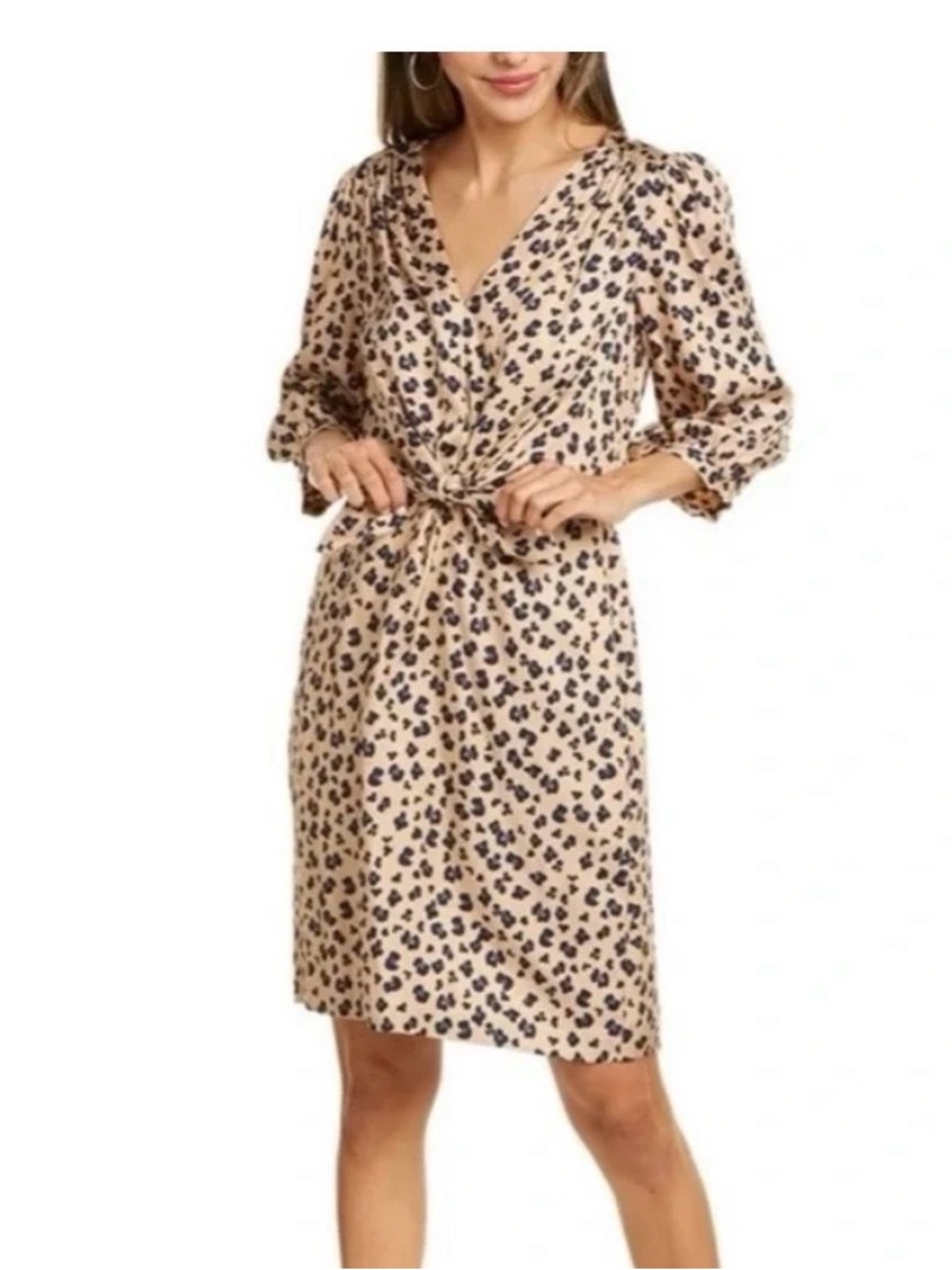 Rebecca Taylor Beige Midi Dress with Black and Blue Animal Print Dress - 0